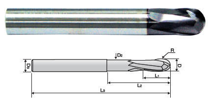 Katı karbid topu burun sonunda değirmen